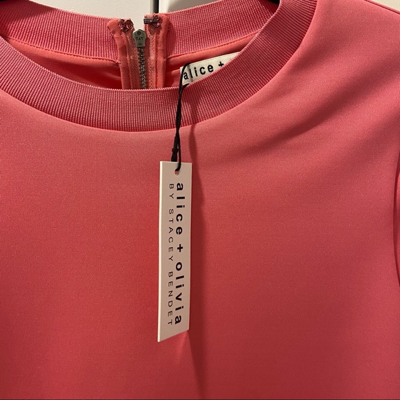 NWT Alice + Olivia Keanna Asymmetrical Fringe Dress in Calypso Pink - Picture 5 of 7